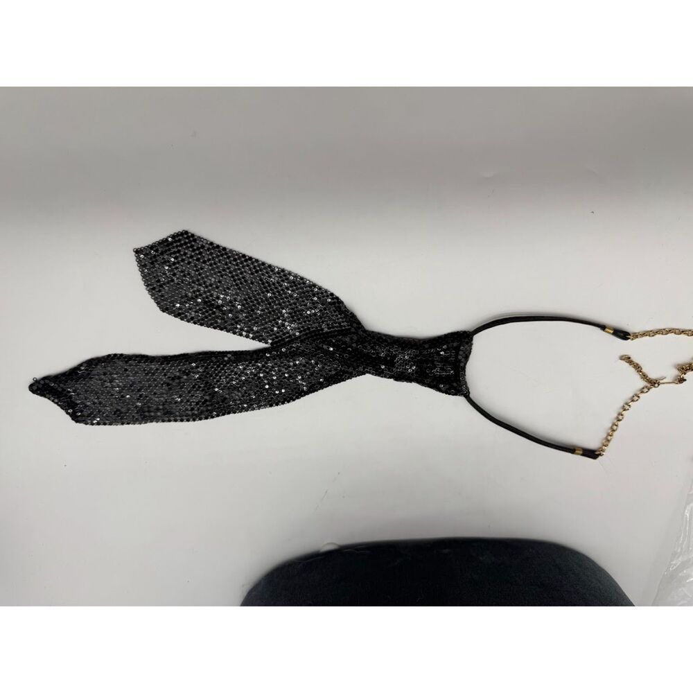 Black neck tie gold tone black cord - Picture 4 of 6